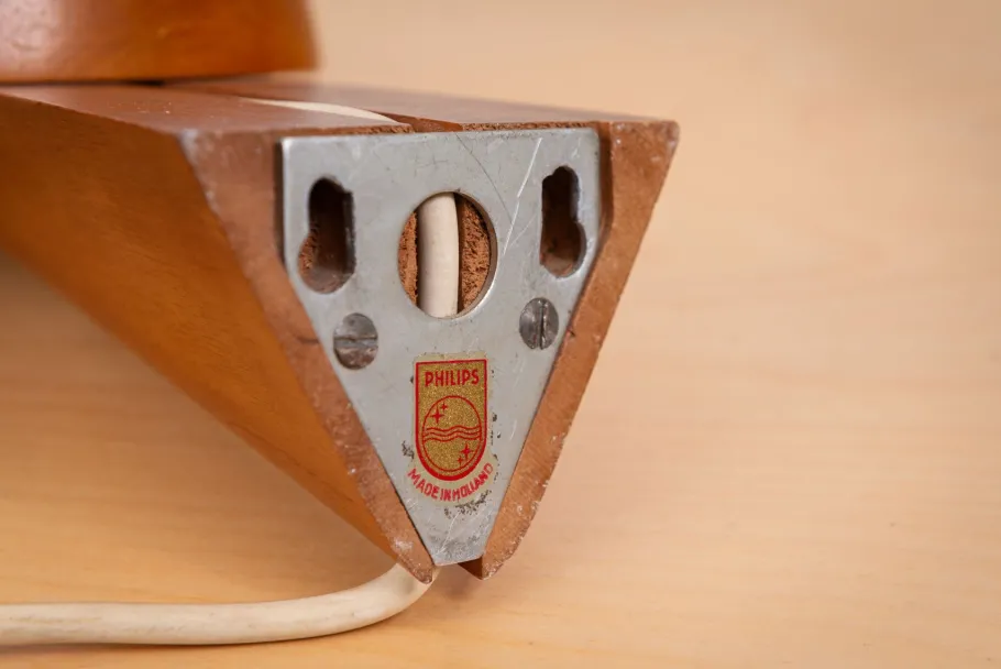 Sale Pamono Wall Lamp with Opal Glass Shade on Wooden Base from Philips