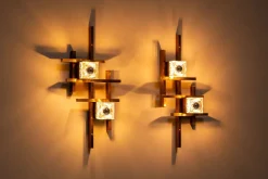 Sale Pamono Wall Lamps in Brass and Glass by Gaetano Sciolari, Italy, 1970s, Set of 2