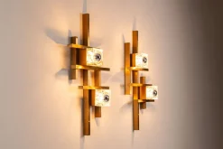 Sale Pamono Wall Lamps in Brass and Glass by Gaetano Sciolari, Italy, 1970s, Set of 2