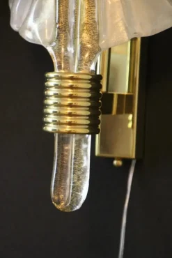 Sale Pamono White and Gold Murano Glass Wall Lights in the Shape of Leaves, Set of 2