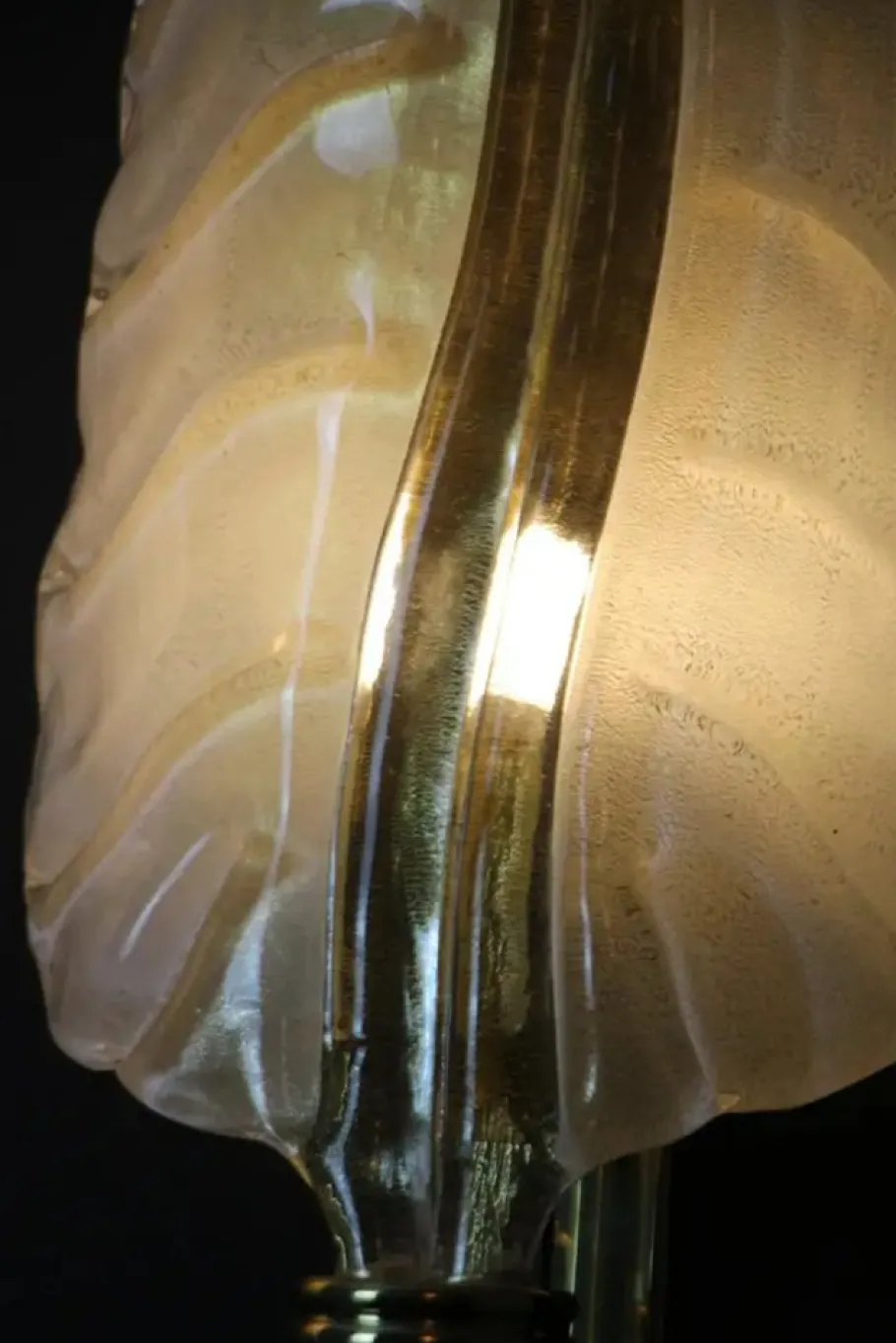 Sale Pamono White and Gold Murano Glass Wall Lights in the Shape of Leaves, Set of 2