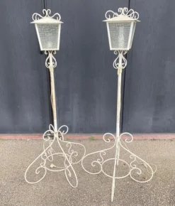 Online Pamono White Lacquered Wrought Iron Floor Lamps, 1950s, Set of 2