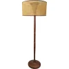 Pamono Wood Floor Lamp with Vienna Straw Lampshade, Italy, 1950s