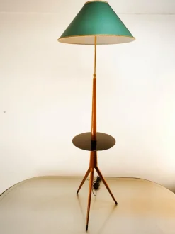 Online Pamono Wooden Floor Lamp with Glass Top and Lampshade