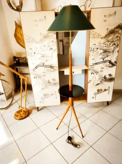 Online Pamono Wooden Floor Lamp with Glass Top and Lampshade