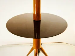 Online Pamono Wooden Floor Lamp with Glass Top and Lampshade