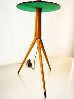 Online Pamono Wooden Floor Lamp with Glass Top and Lampshade
