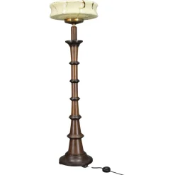 Online Pamono Wooden Floor Lamp with Glass Shade, 1940s
