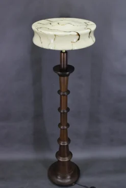 Online Pamono Wooden Floor Lamp with Glass Shade, 1940s