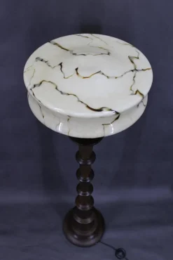 Online Pamono Wooden Floor Lamp with Glass Shade, 1940s