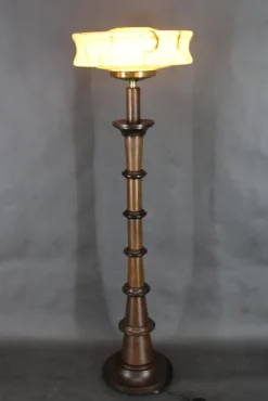Online Pamono Wooden Floor Lamp with Glass Shade, 1940s