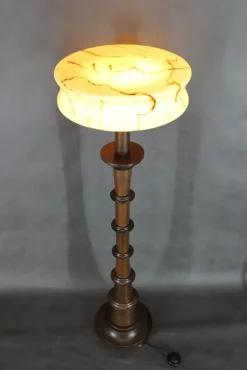 Online Pamono Wooden Floor Lamp with Glass Shade, 1940s