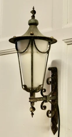 Sale Pamono Wrought Iron and Opaque Wall Lantern, 1930s