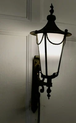 Sale Pamono Wrought Iron and Opaque Wall Lantern, 1930s