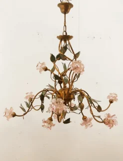Sale Pamono Wrought Iron Chandelier with Vitri in Pink Murano