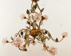 Sale Pamono Wrought Iron Chandelier with Vitri in Pink Murano