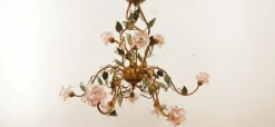 Sale Pamono Wrought Iron Chandelier with Vitri in Pink Murano