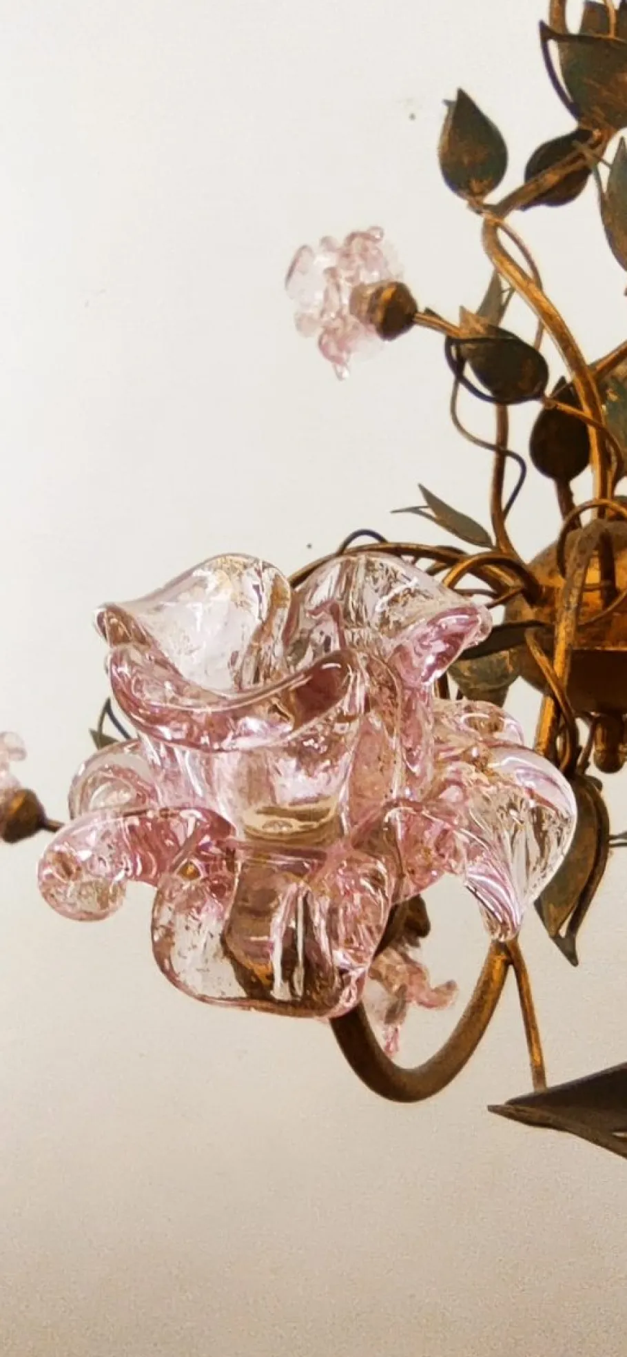 Sale Pamono Wrought Iron Chandelier with Vitri in Pink Murano
