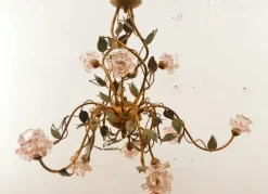 Sale Pamono Wrought Iron Chandelier with Vitri in Pink Murano