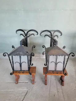 Pamono Wrought Iron Corner Lanterns, Set of 2