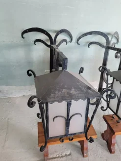 Pamono Wrought Iron Corner Lanterns, Set of 2