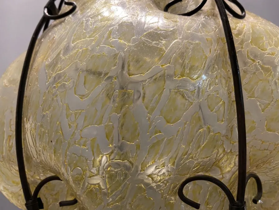 Sale Pamono Wrought Iron Craquelè Murano Glass Latern Light Pendant , 1960s