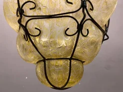 Sale Pamono Wrought Iron Craquelè Murano Glass Latern Light Pendant , 1960s