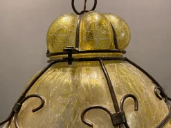 Sale Pamono Wrought Iron Craquelè Murano Glass Latern Light Pendant , 1960s