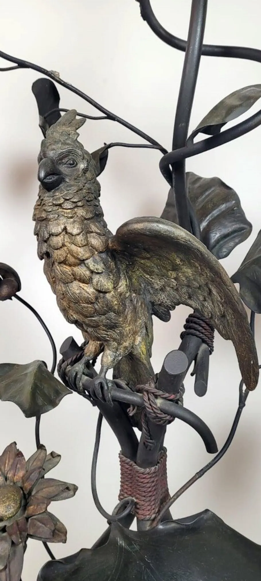 Outlet Pamono Wrought Iron Floor Lamp with Leaves, Flowers, and Parrot, 1960s