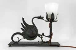Sale Pamono Wrought Iron Table Lamp with Dragon, Italy, 1900s
