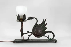 Sale Pamono Wrought Iron Table Lamp with Dragon, Italy, 1900s
