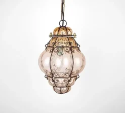 Sale Pamono Yellow Amber Murano Caged Glass Pendant Light from Seguso, 1960s