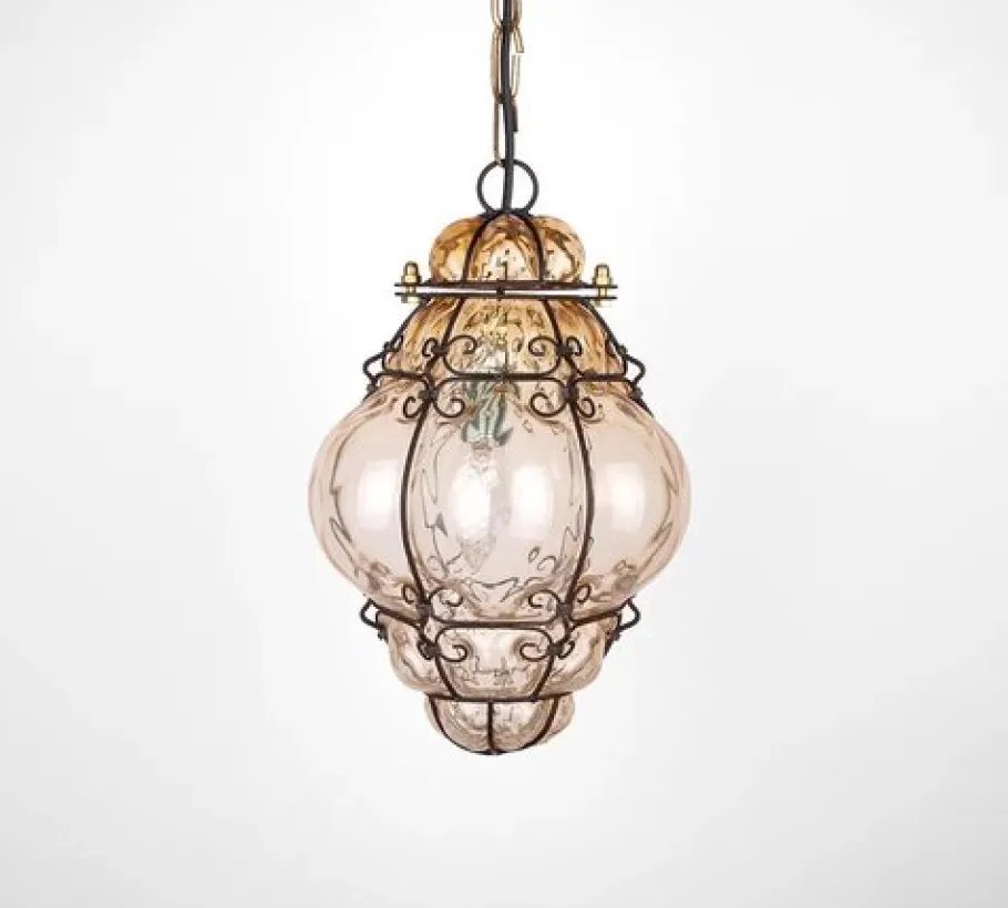 Sale Pamono Yellow Amber Murano Caged Glass Pendant Light from Seguso, 1960s