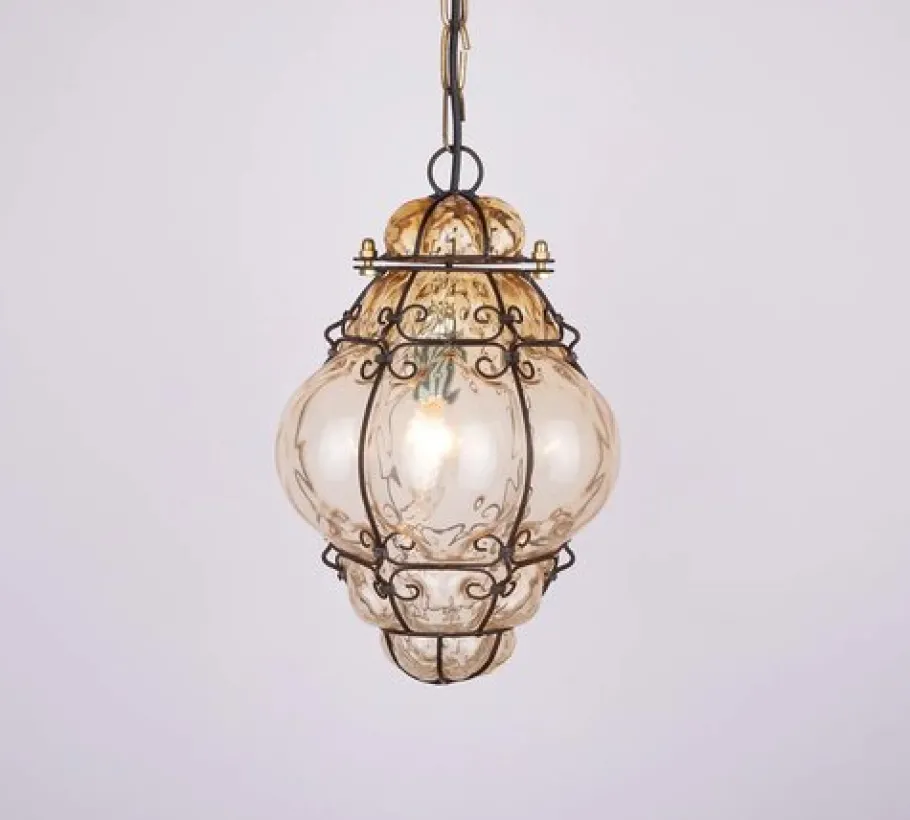 Sale Pamono Yellow Amber Murano Caged Glass Pendant Light from Seguso, 1960s