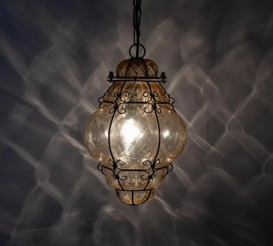 Sale Pamono Yellow Amber Murano Caged Glass Pendant Light from Seguso, 1960s