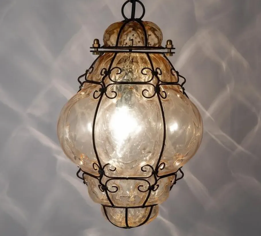 Sale Pamono Yellow Amber Murano Caged Glass Pendant Light from Seguso, 1960s