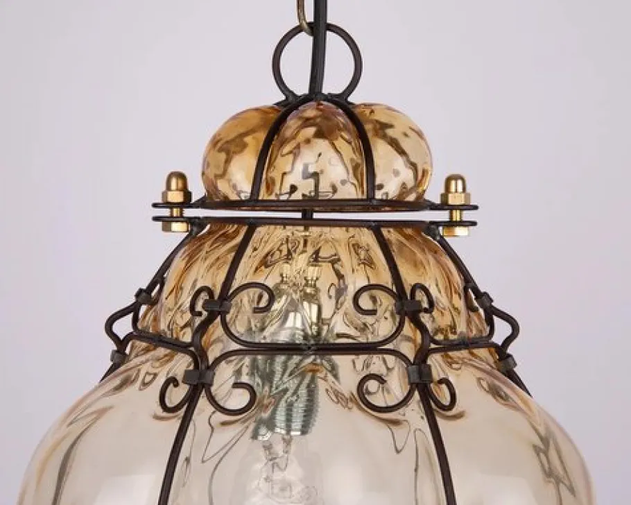 Sale Pamono Yellow Amber Murano Caged Glass Pendant Light from Seguso, 1960s