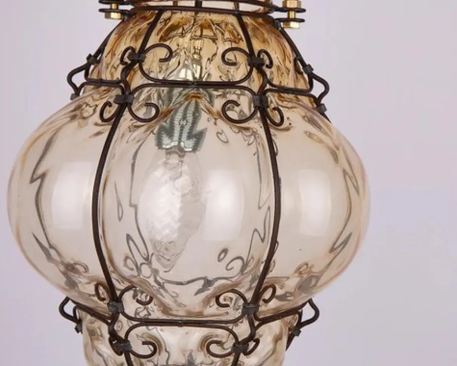 Sale Pamono Yellow Amber Murano Caged Glass Pendant Light from Seguso, 1960s