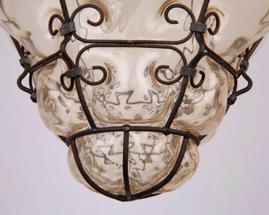 Sale Pamono Yellow Amber Murano Caged Glass Pendant Light from Seguso, 1960s